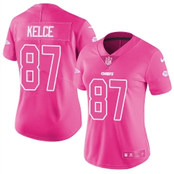 Womens Nike Chiefs #87 Travis Kelce Pink  Stitched NFL Limited Rush Fashion Jersey