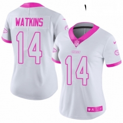 Womens Nike Kansas City Chiefs 14 Sammy Watkins Limited WhitePink Rush Fashion NFL Jersey
