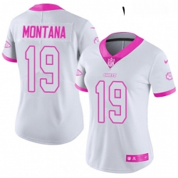 Womens Nike Kansas City Chiefs 19 Joe Montana Limited WhitePink Rush Fashion NFL Jersey