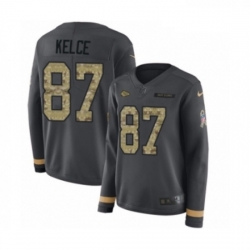 Womens Nike Kansas City Chiefs 87 Travis Kelce Limited Black Salute to Service Therma Long Sleeve NFL Jersey