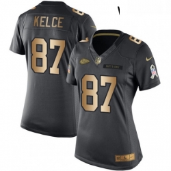 Womens Nike Kansas City Chiefs 87 Travis Kelce Limited BlackGold Salute to Service NFL Jersey