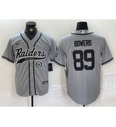 Men Las Vegas Raiders 89 Brock Bowers Grey Cool Base Stitched Baseball Jersey 4