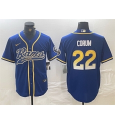 Men Los Angeles Rams 22 Blake Corum Royal Cool Base Stitched Baseball Jersey