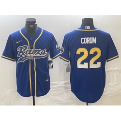 Men Los Angeles Rams 22 Blake Corum Royal Cool Base Stitched Baseball Jersey