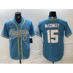 Men Los Angeles Chargers 15 Ladd McConkey Blue Cool Base Stitched Baseball Jersey 2