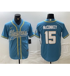 Men Los Angeles Chargers 15 Ladd McConkey Blue Cool Base Stitched Baseball Jersey