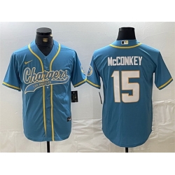 Men Los Angeles Chargers 15 Ladd McConkey Blue Cool Base Stitched Baseball Jersey
