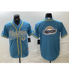 Men Los Angeles Chargers big logo Blue Cool Base Stitched Baseball Jersey