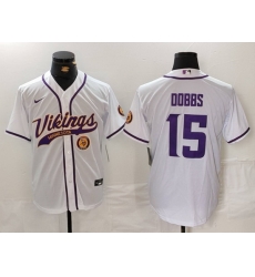 Men Minnesota Vikings 15 Joshua Dobbs White Cool Base Stitched Baseball Jersey 2