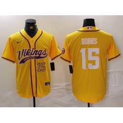 Men Minnesota Vikings 15 Joshua Dobbs Yellow Cool Base Stitched Baseball Jersey 3