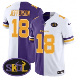 Men Minnesota Vikings 18 Justin Jefferson Purple White Split F U S E SKOL Patch Stitched Jersey