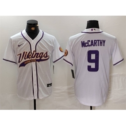 Men Minnesota Vikings 9 J J  McCarthy White Cool Base Stitched Baseball Jersey