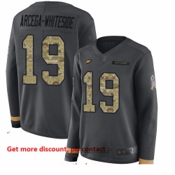 Eagles 19 JJ Arcega Whiteside Anthracite Salute to Service Women Stitched Football Limited Therma Long Sleeve Jersey