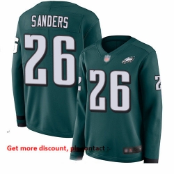 Eagles 26 Miles Sanders Midnight Green Team Color Women Stitched Football Limited Therma Long Sleeve Jersey