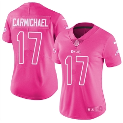 Womens Nike Eagles #17 Harold Carmichael Pink  Stitched NFL Limited Rush Fashion Jersey