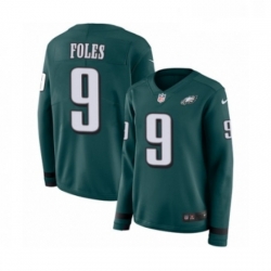 Womens Nike Philadelphia Eagles 9 Nick Foles Limited Green Therma Long Sleeve NFL Jersey