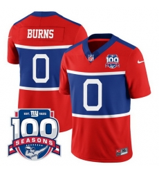 Men New York Giants 0 Brian Burns Century Red 100TH Season Commemorative Patch Limited Stitched Football Jersey