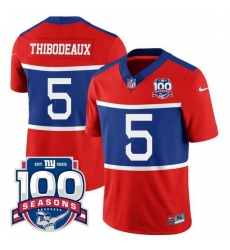 Men New York Giants 5 Kayvon Thibodeaux Century Red 100TH Season Commemorative Patch Limited Stitched Football Jersey