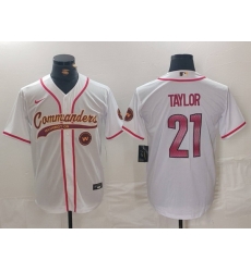 Men Washington Commanders 21 Sean Taylor White With Patch Cool Base Stitched Baseball Jersey 1