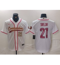 Men Washington Commanders 21 Sean Taylor White With Patch Cool Base Stitched Baseball Jersey 2