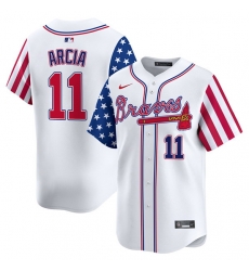 Men Atlanta Braves 11 Orlando Arcia White 2024 Independence Day Vapor Limited Stitched Baseball Jersey