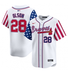 Men Atlanta Braves 28 Matt Olson White 2024 Independence Day Vapor Limited Stitched Baseball Jersey