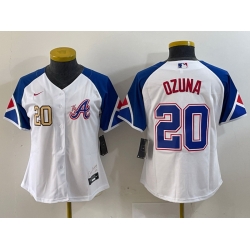 Women Atlanta Braves 20 Marcell Ozuna White 2023 City Connect Stitched Baseball Jersey 1