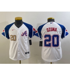 Youth Atlanta Braves 20 Marcell Ozuna White 2023 City Connect Stitched Baseball Jersey  1