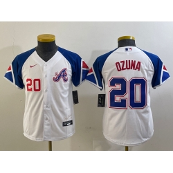 Youth Atlanta Braves 20 Marcell Ozuna White 2023 City Connect Stitched Baseball Jersey  2