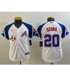 Youth Atlanta Braves 20 Marcell Ozuna White 2023 City Connect Stitched Baseball Jersey  3