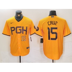Men Pittsburgh Pirates 15 Oneil Cruz Gold City Connect Stitched Jersey 1