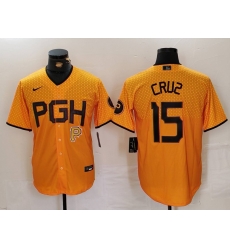 Men Pittsburgh Pirates 15 Oneil Cruz Gold City Connect Stitched Jersey 3