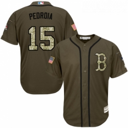Youth Majestic Boston Red Sox 15 Dustin Pedroia Replica Green Salute to Service MLB Jersey