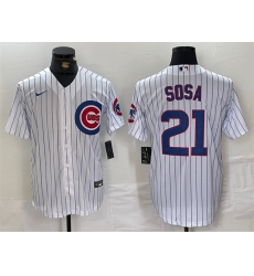Men Chicago Cubs 21 Sammy Sosa White With Patch Cool Base Stitched Baseball Jersey