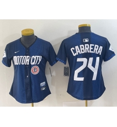 Women Detroit Tigers 24 Miguel Cabrera 2024 Navy City Connect Cool Base Limited Stitched Baseball Jersey 002