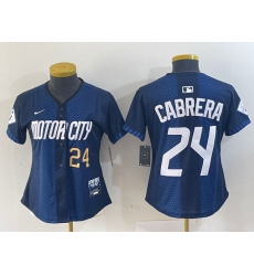 Women Detroit Tigers 24 Miguel Cabrera 2024 Navy City Connect Cool Base Limited Stitched Baseball Jersey 004