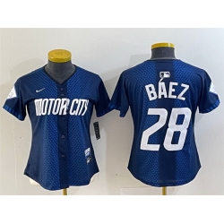 Women Detroit Tigers 28 Javier Baez 2024 Navy City Connect Cool Base Limited Stitched Baseball Jersey