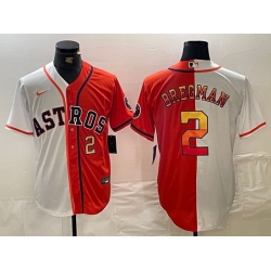 Men Houston Astros 2 Alex Bregman White Orange Split With Patch Cool Base Stitched Baseball Jersey 2