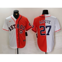Men Houston Astros 27 Jose Altuve White Orange Split With Patch Cool Base Stitched Baseball Jersey 1
