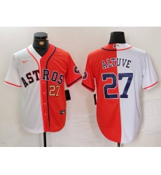Men Houston Astros 27 Jose Altuve White Orange Split With Patch Cool Base Stitched Baseball Jersey 2