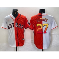 Men Houston Astros 27 Jose Altuve White Orange Split With Patch Cool Base Stitched Baseball Jersey