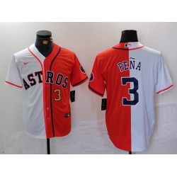 Men Houston Astros 3 Jeremy Pena White Orange Split With Patch Cool Base Stitched Baseball Jersey 1