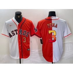 Men Houston Astros 3 Jeremy Pena White Orange Split With Patch Cool Base Stitched Baseball Jersey 2