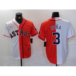 Men Houston Astros 3 Jeremy Pena White Orange Split With Patch Cool Base Stitched Baseball Jersey