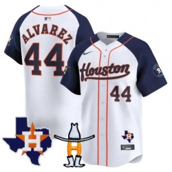 Men Houston Astros 44 Yordan Alvarez White Navy Premier Patch Cool Base Stitched Baseball Jersey