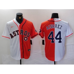 Men Houston Astros 44 Yordan Alvarez White Orange Split With Patch Cool Base Stitched Baseball Jersey 1
