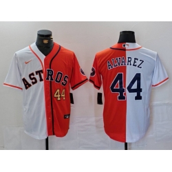 Men Houston Astros 44 Yordan Alvarez White Orange Split With Patch Cool Base Stitched Baseball Jersey 2