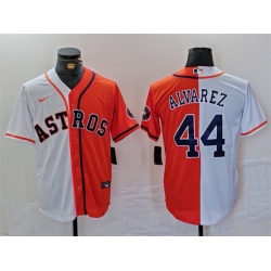 Men Houston Astros 44 Yordan Alvarez White Orange Split With Patch Cool Base Stitched Baseball Jersey