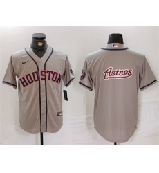 Men Houston Astros Gray Team Big Logo With Patch Cool Base Stitched Baseball Jersey 3