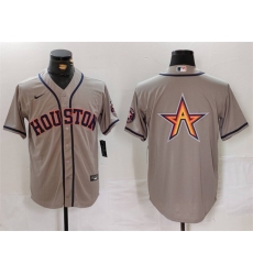 Men Houston Astros Gray Team Big Logo With Patch Cool Base Stitched Baseball Jersey 7